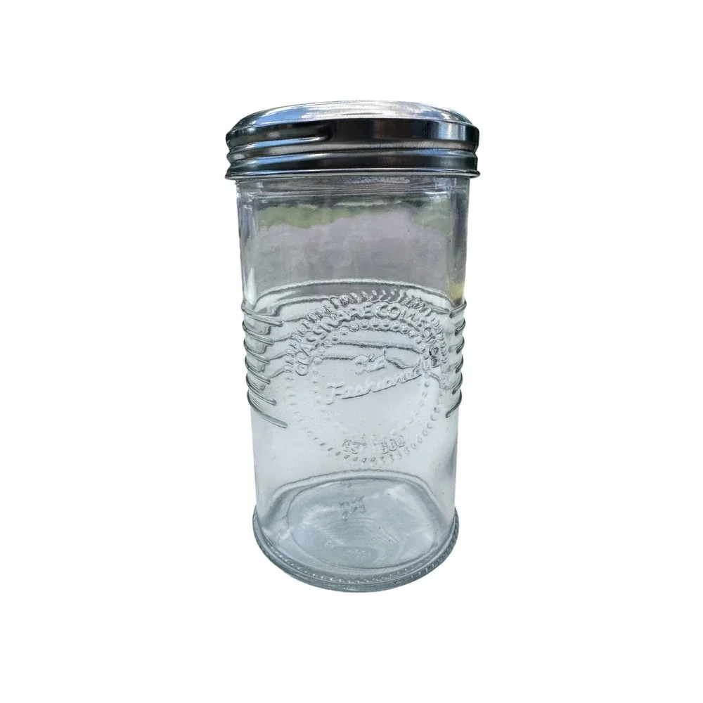 Tableware Co Sugar Shaker Clear Glass Old Fashioned Embossed Stainless Lid 5.5